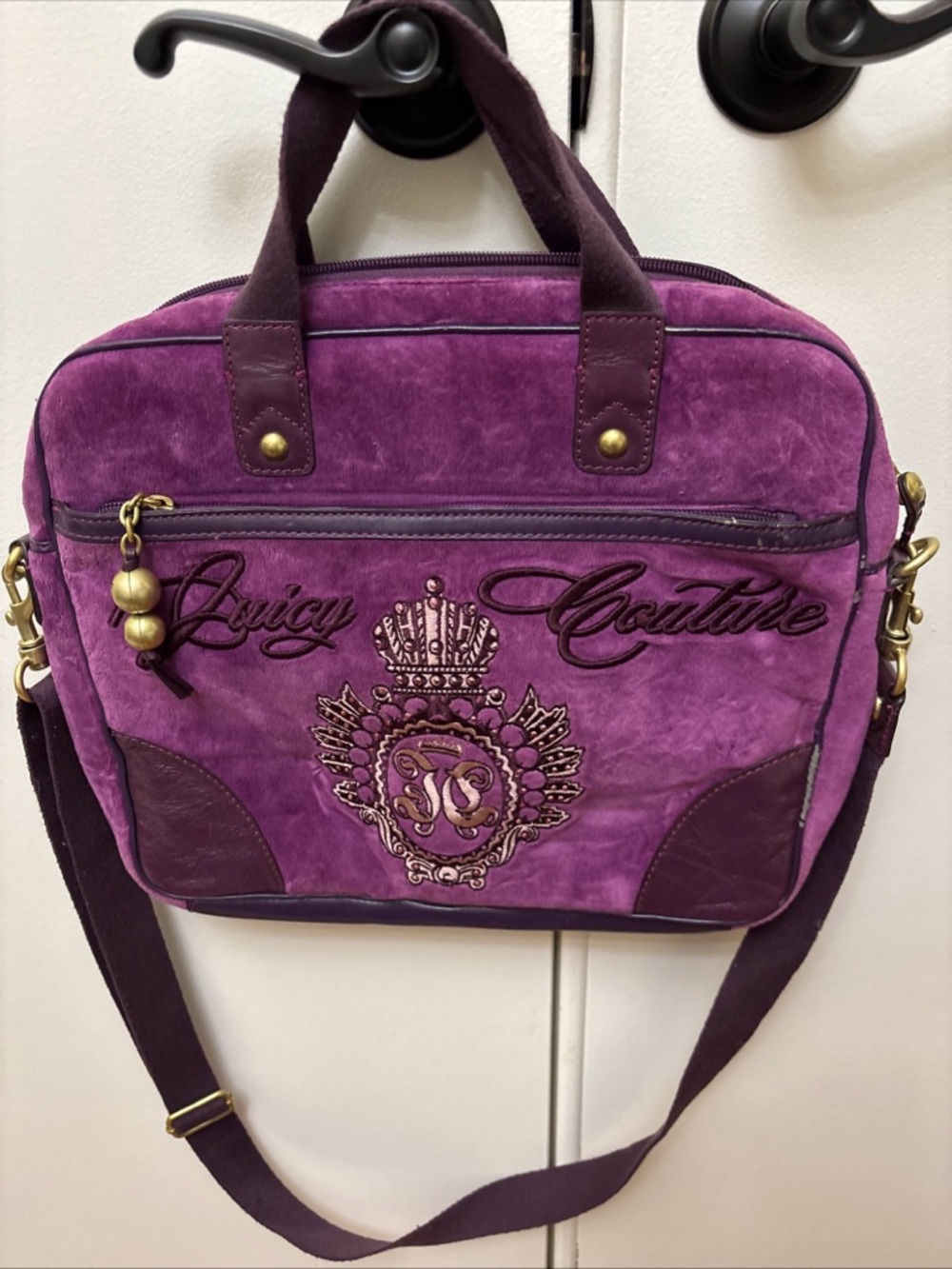 Vintage Y2K Juicy Couture Laptop Computer Bag 90s Purple Velvet Velour Messenger